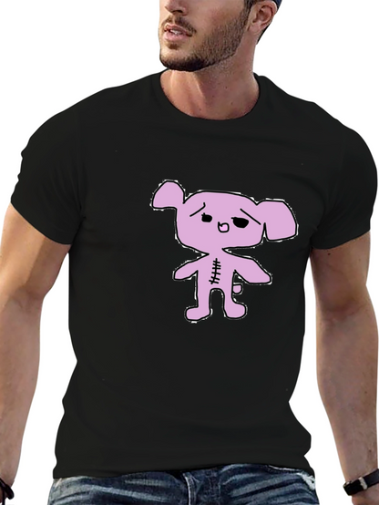 Camiseta Negra con Diseño de Cerdo Cosido