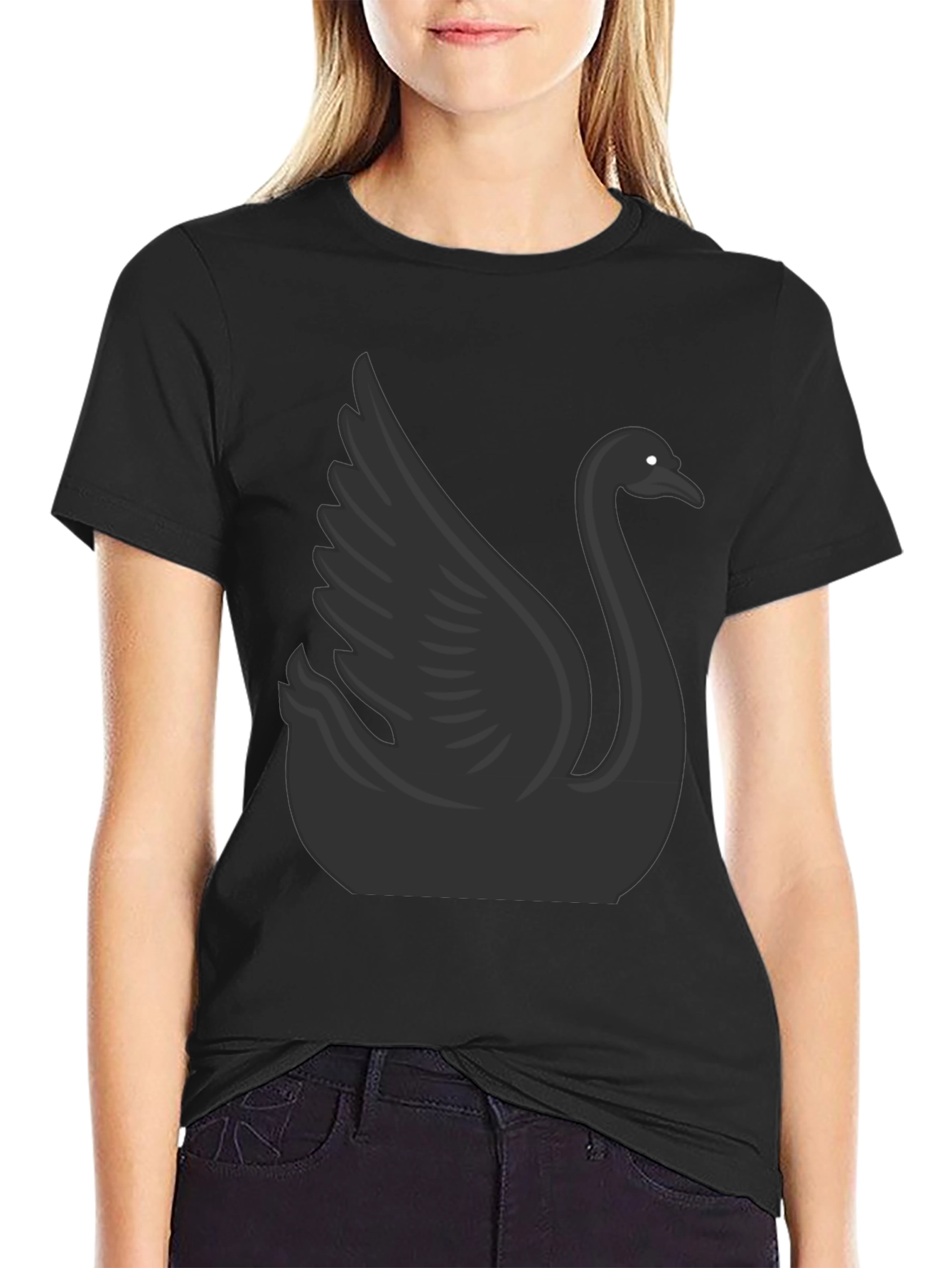 Camiseta Negra con Diseño de Cisne para Hombre