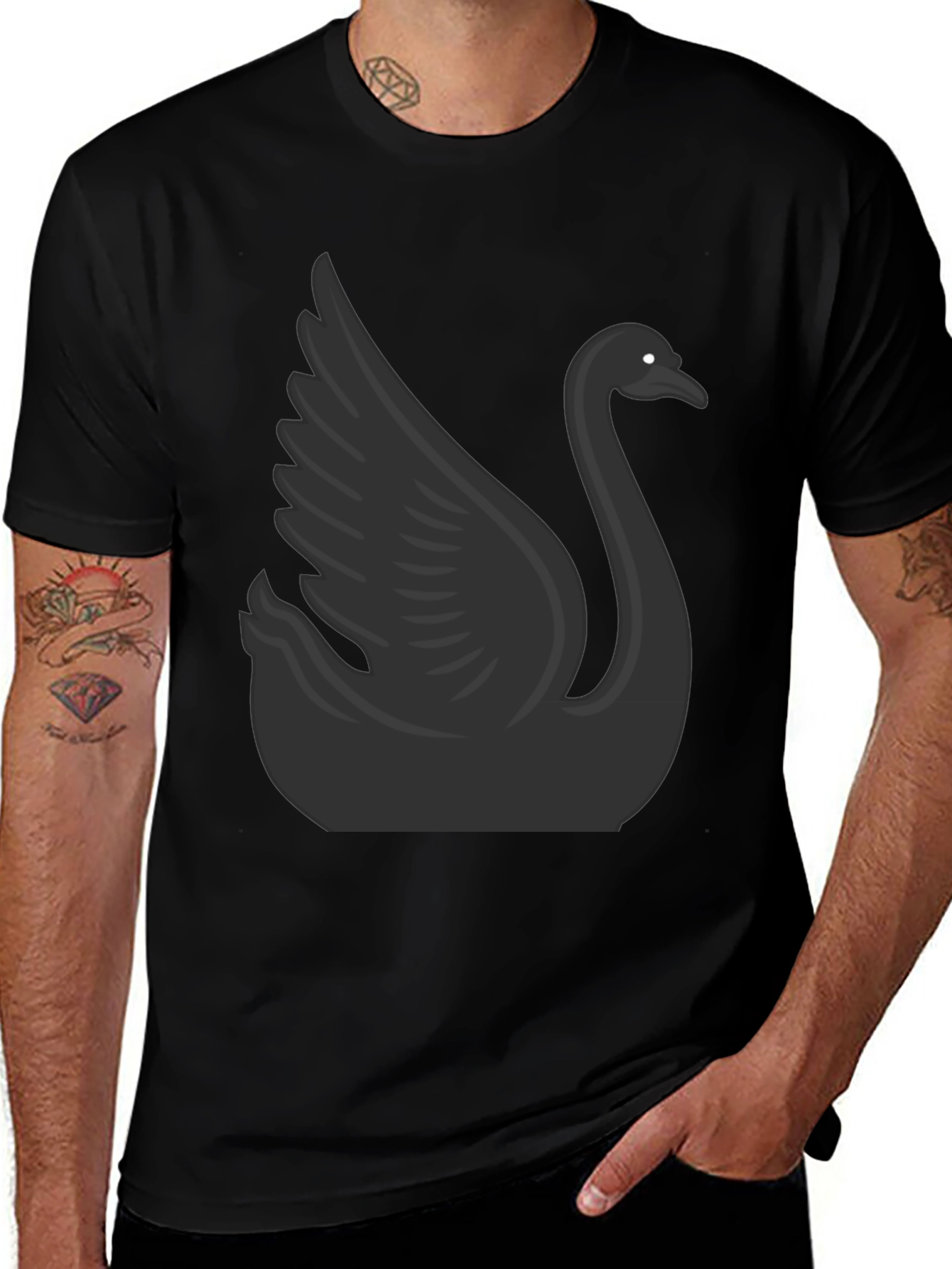 Camiseta Negra con Diseño de Cisne para Hombre