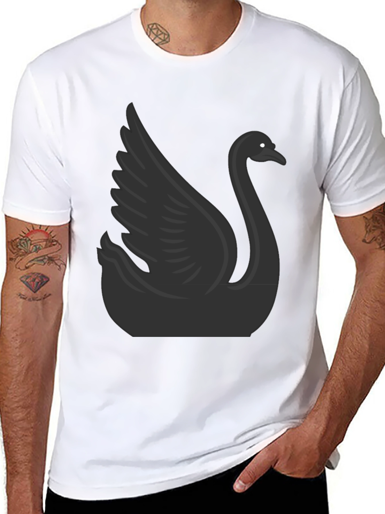 Camiseta Negra con Diseño de Cisne para Hombre