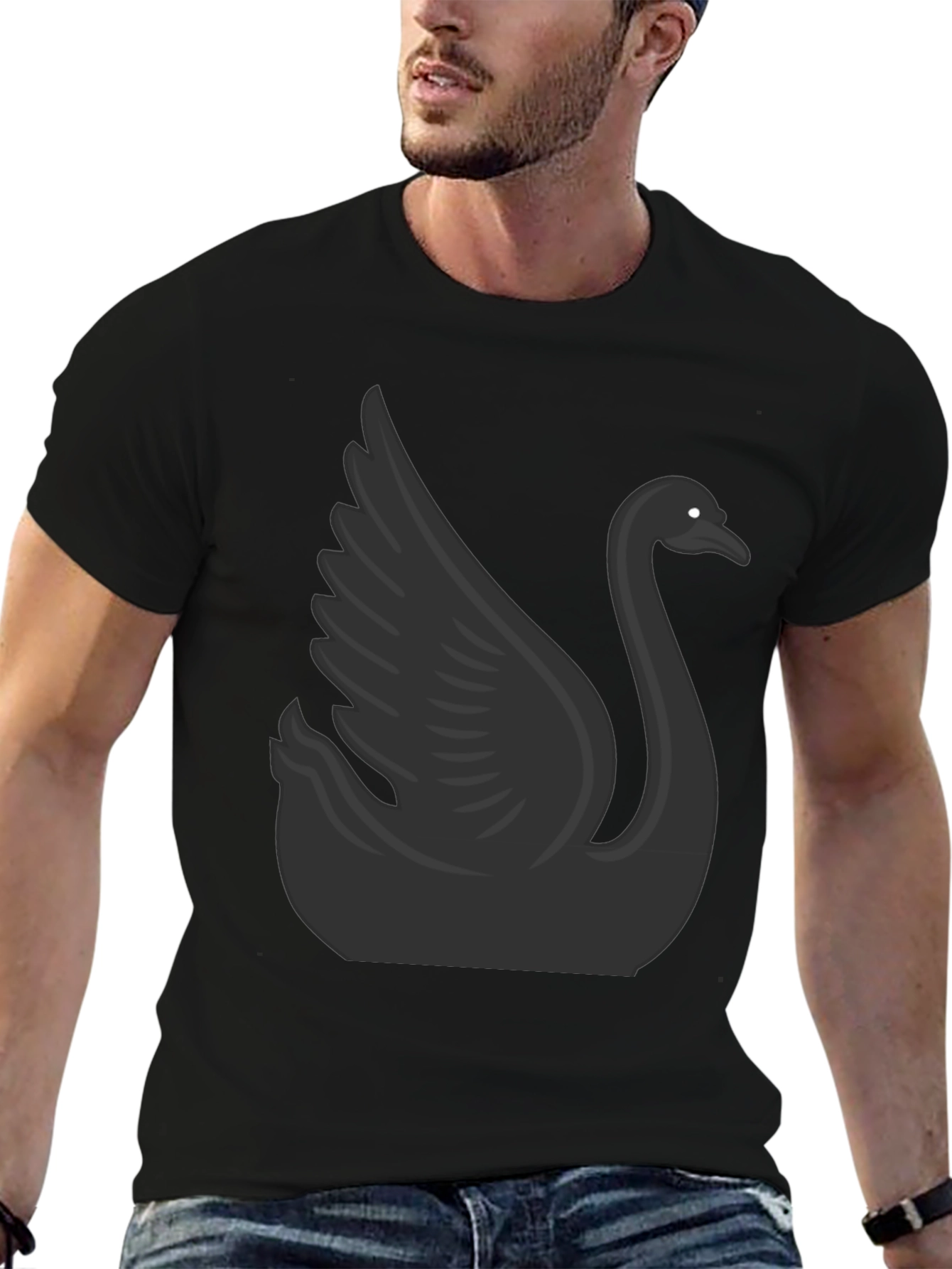 Camiseta Negra con Diseño de Cisne para Hombre