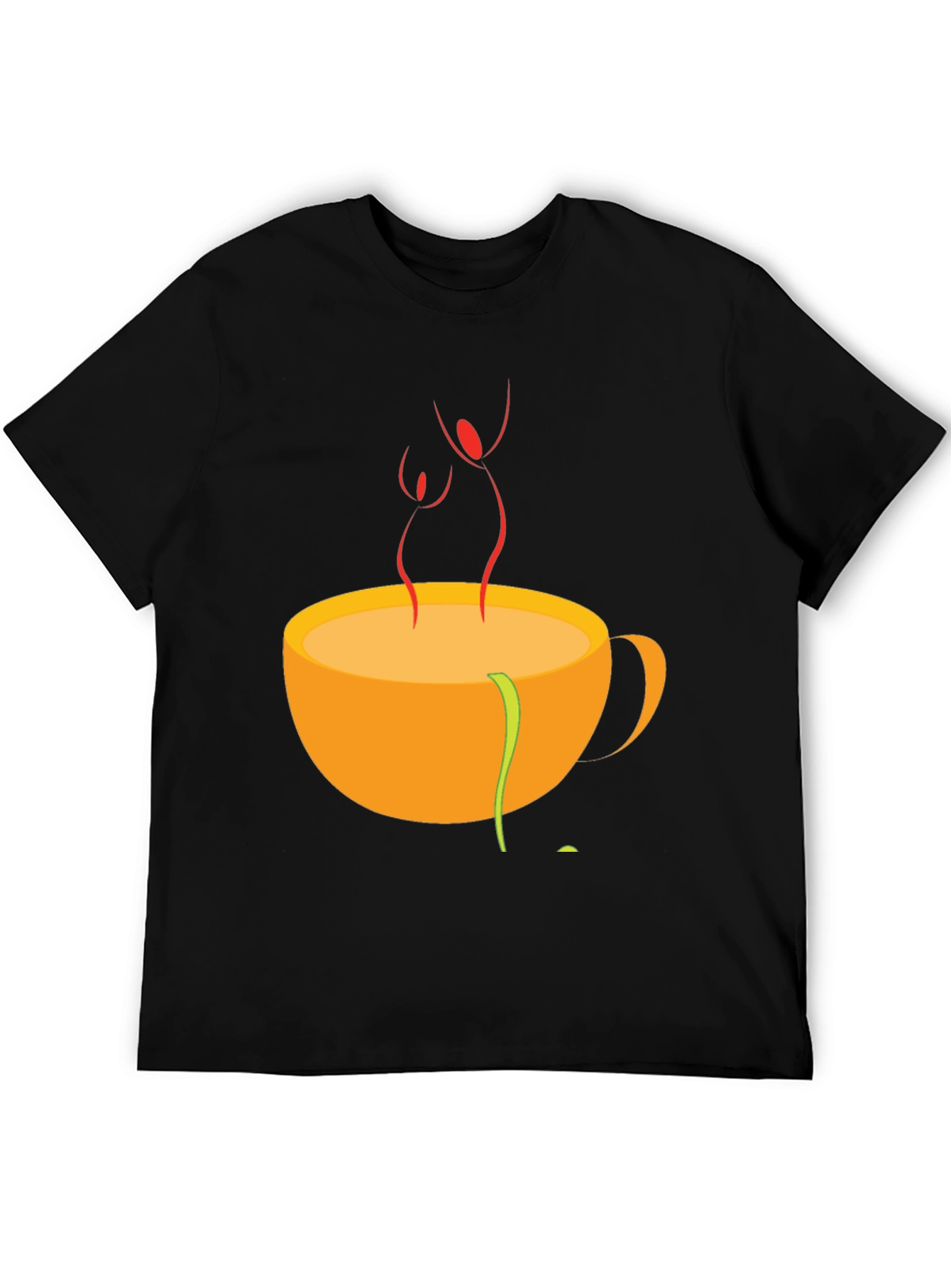 Camiseta Negra con Diseño de Taza de Café Abstracta