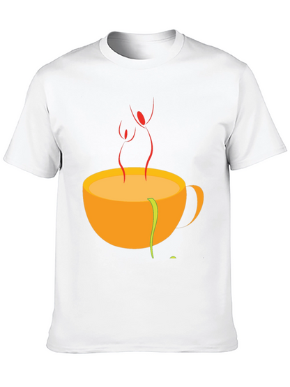 Camiseta Negra con Diseño de Taza de Café Abstracta