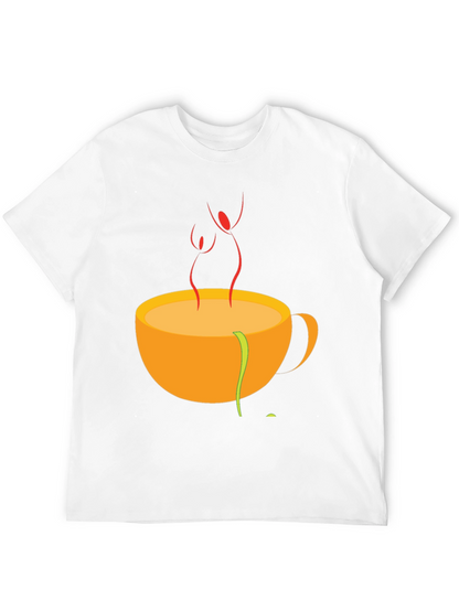 Camiseta Negra con Diseño de Taza de Café Abstracta