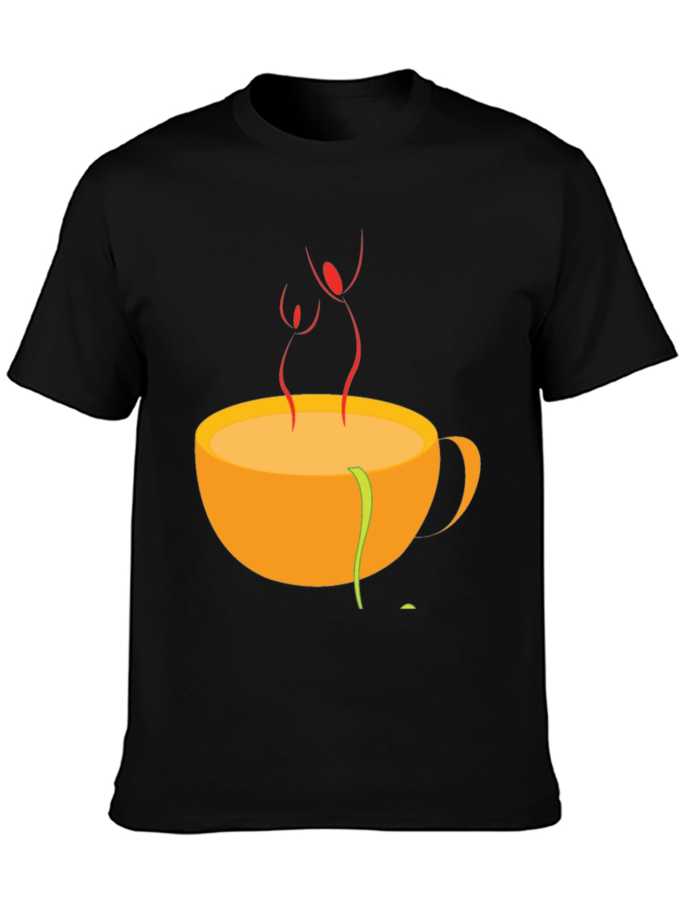 Camiseta Negra con Diseño de Taza de Café Abstracta