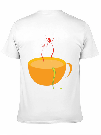 Camiseta Negra con Diseño de Taza de Café Abstracta