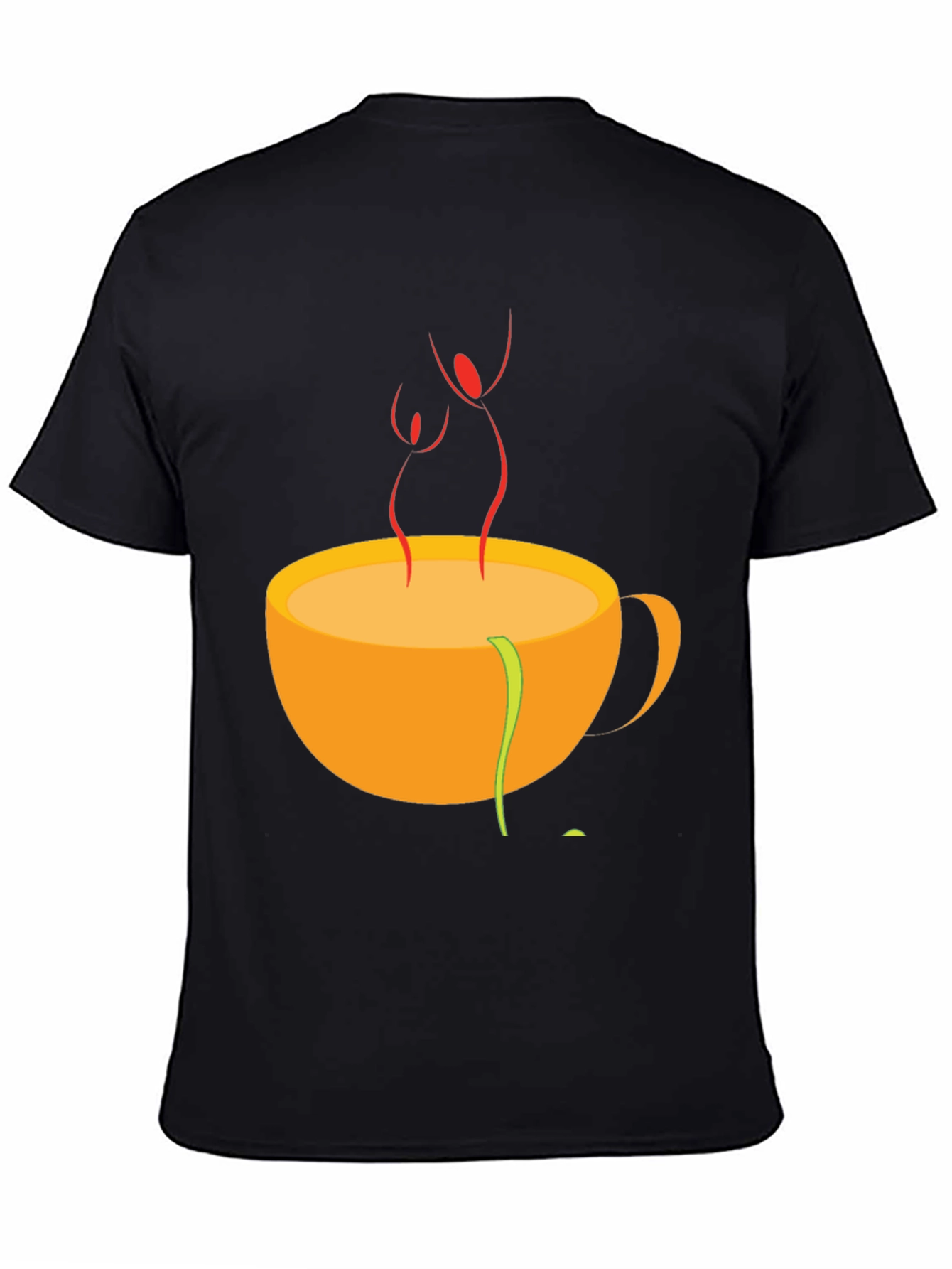 Camiseta Negra con Diseño de Taza de Café Abstracta