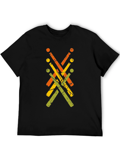Camiseta Negra con Diseño Abstracto de Baquetas