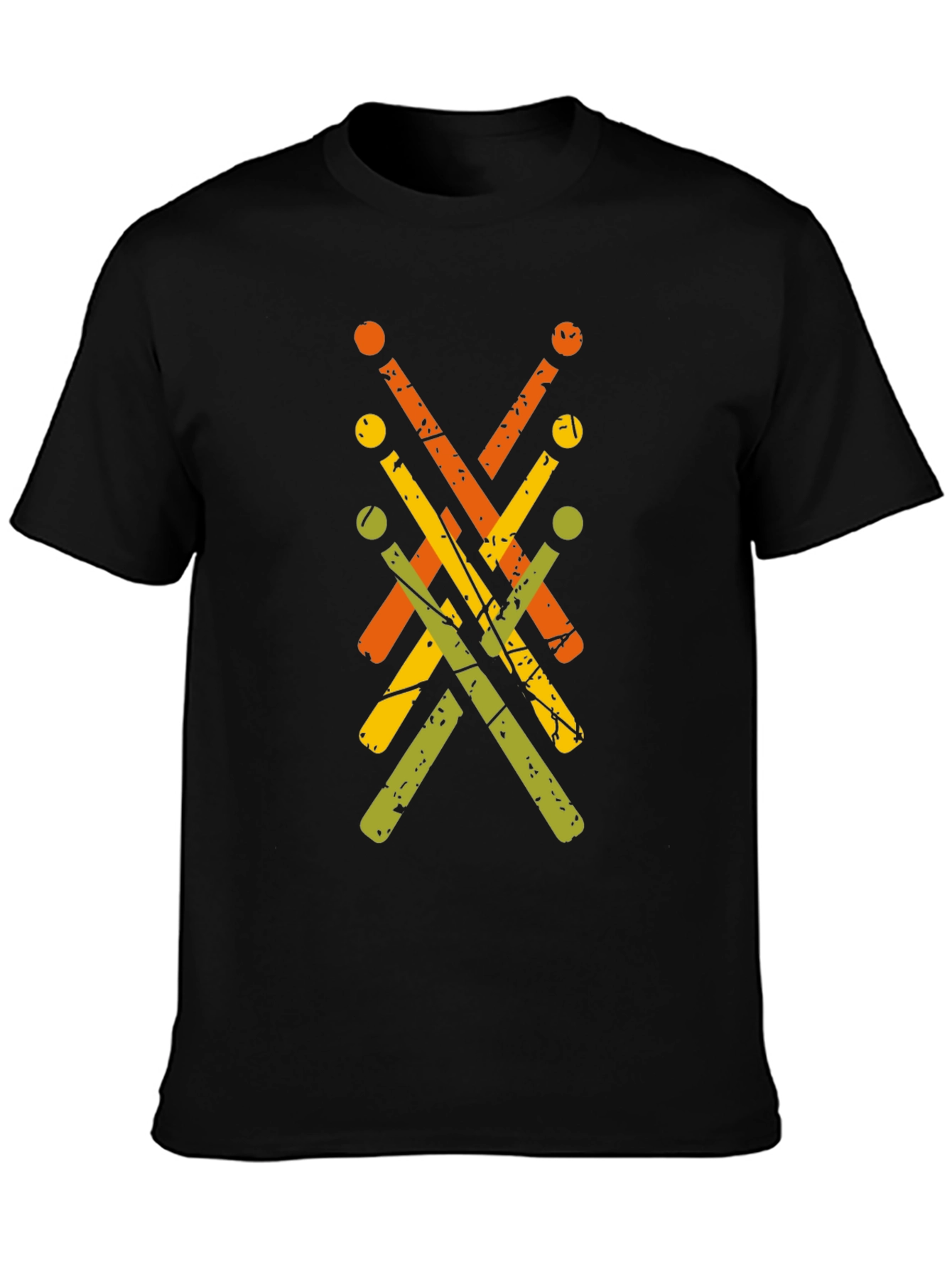 Camiseta Negra con Diseño Abstracto de Baquetas