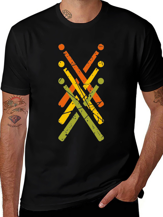 Camiseta Negra con Diseño Abstracto de Baquetas