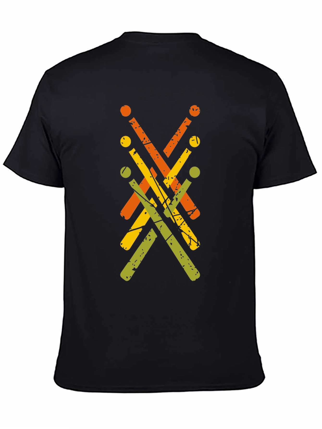 Camiseta Negra con Diseño Abstracto de Baquetas