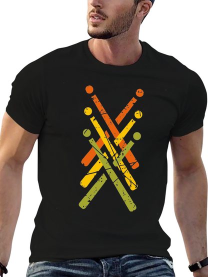 Camiseta Negra con Diseño Abstracto de Baquetas