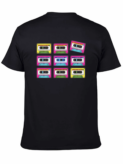 Camiseta Negra con Diseño Retro de Cassettes