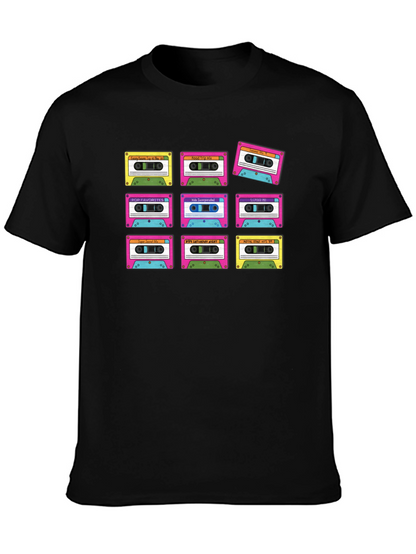 Camiseta Negra con Diseño Retro de Cassettes