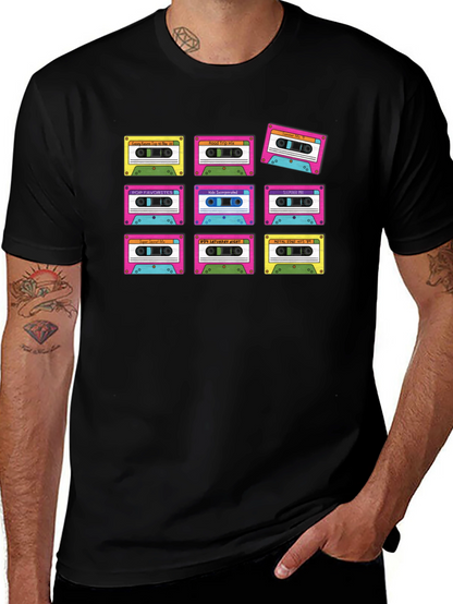 Camiseta Negra con Diseño Retro de Cassettes