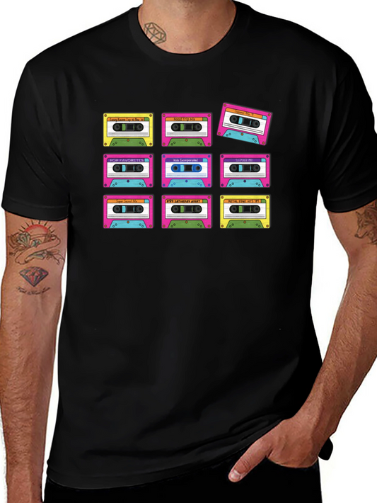 Camiseta Negra con Diseño Retro de Cassettes