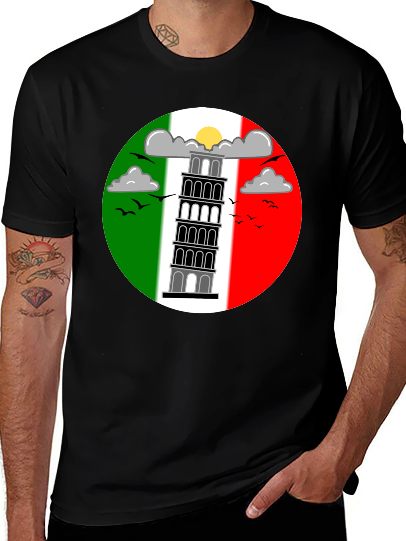 Camiseta Negra Torre de Pisa Italia