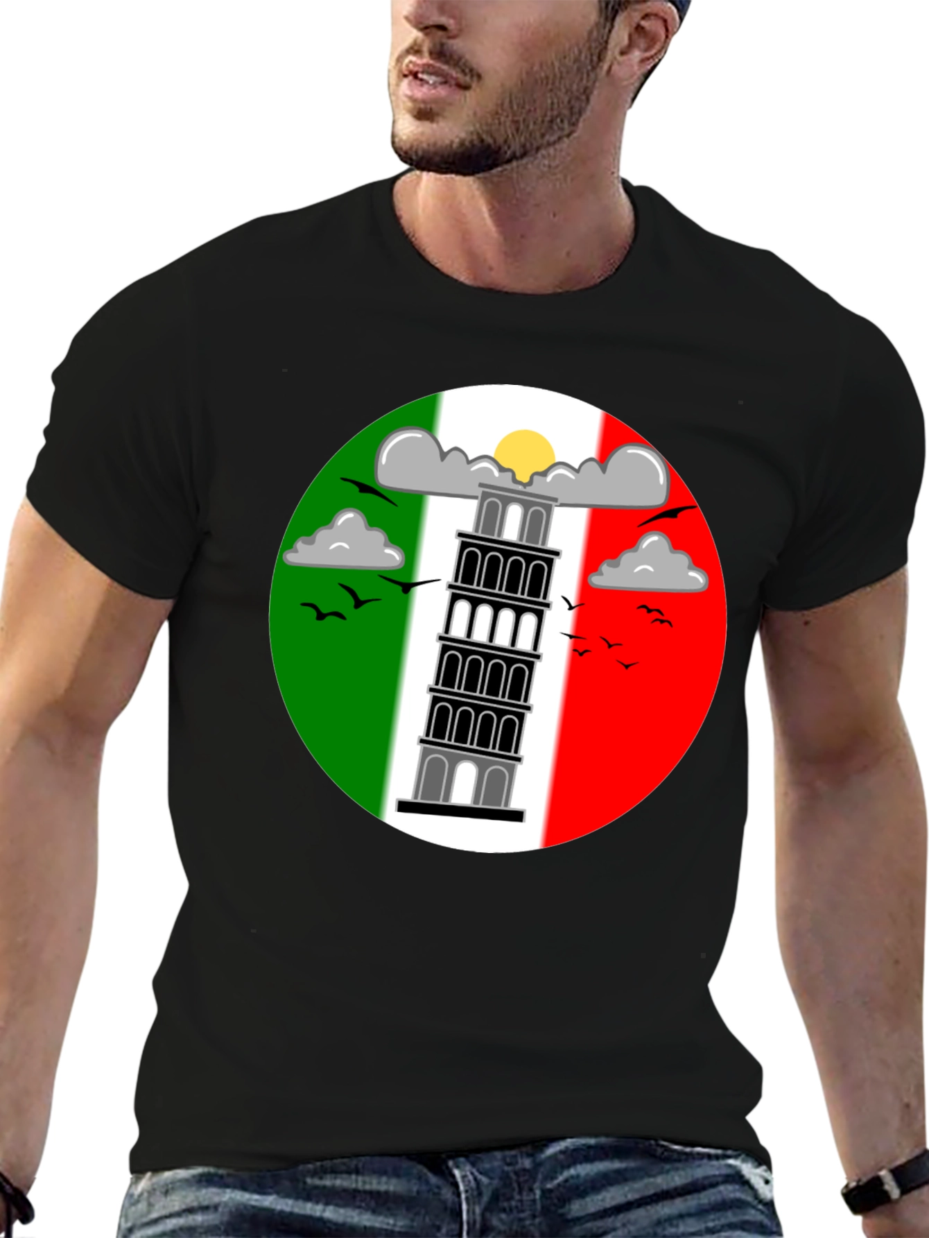 Camiseta Negra Torre de Pisa Italia