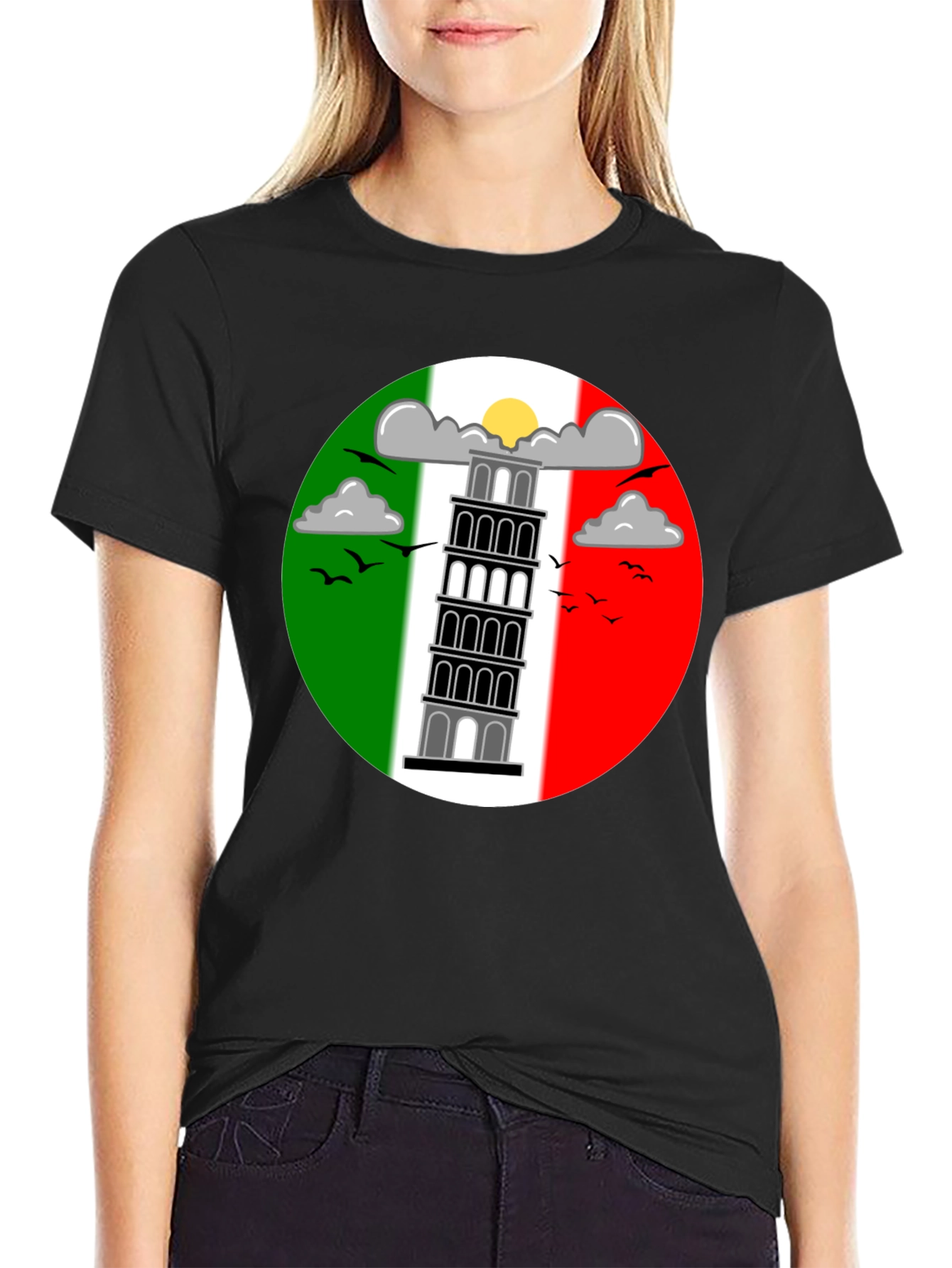 Camiseta Negra Torre de Pisa Italia