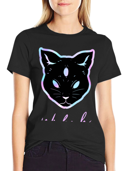 Camiseta Negra con Gato Holográfico