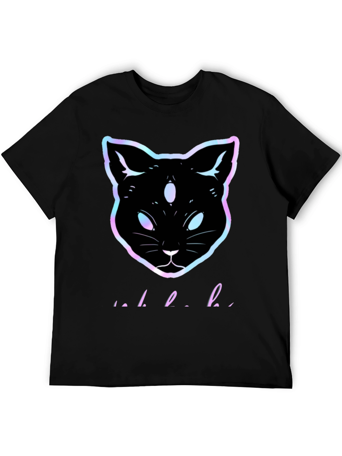 Camiseta Negra con Gato Holográfico