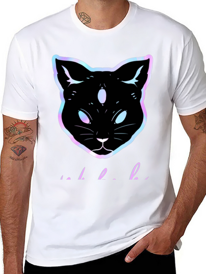 Camiseta Negra con Gato Holográfico