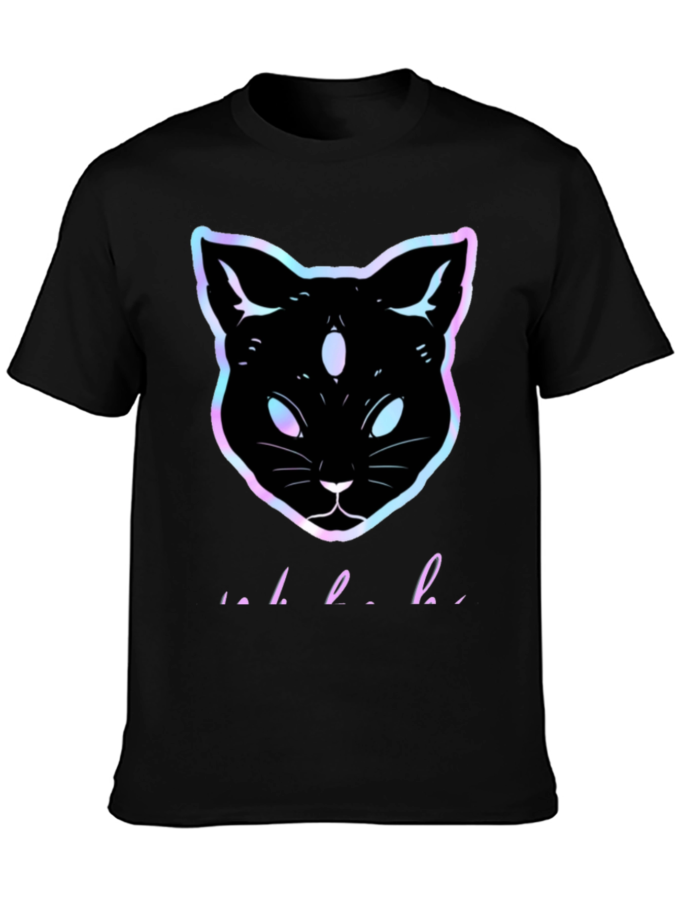 Camiseta Negra con Gato Holográfico
