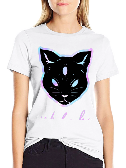 Camiseta Negra con Gato Holográfico
