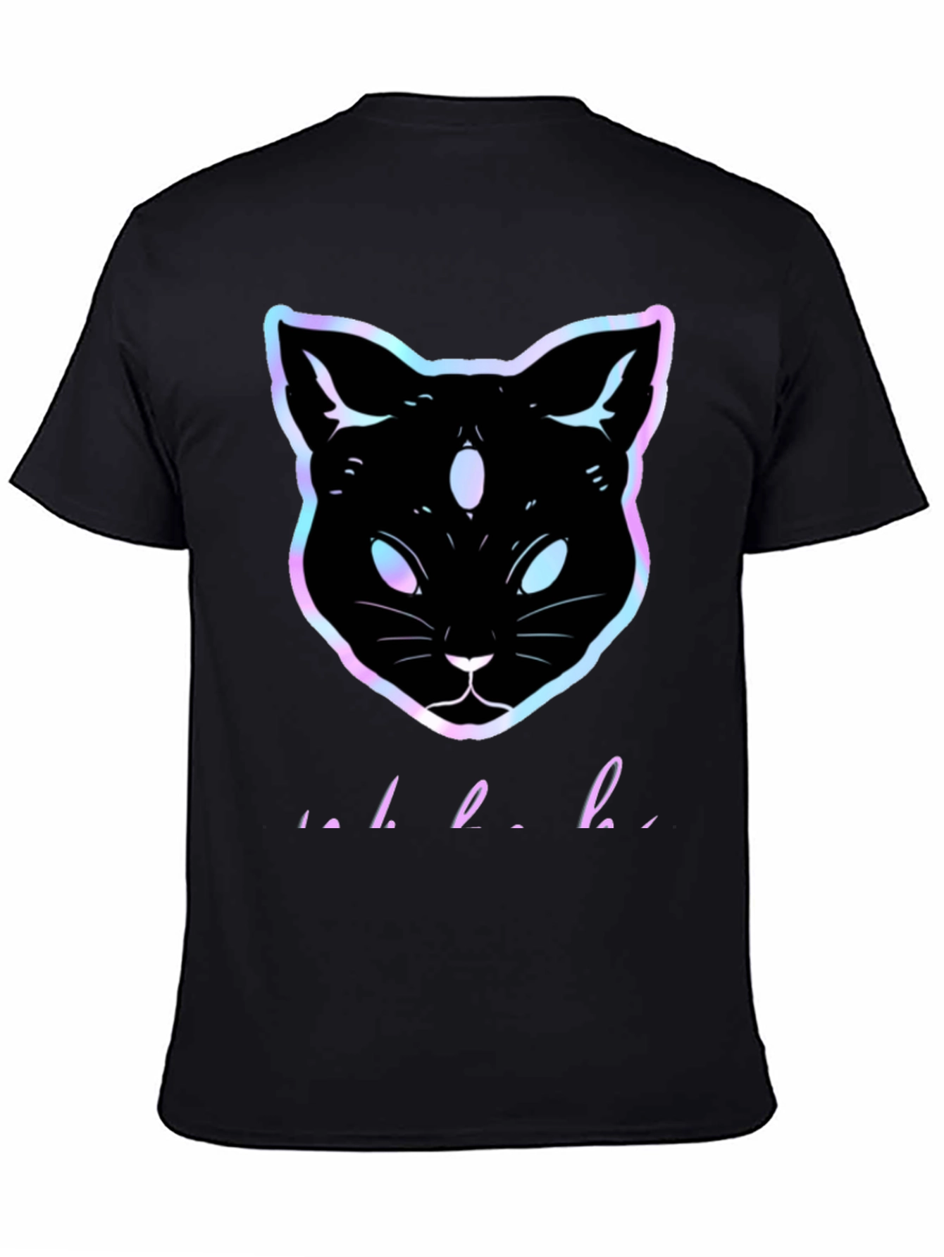 Camiseta Negra con Gato Holográfico