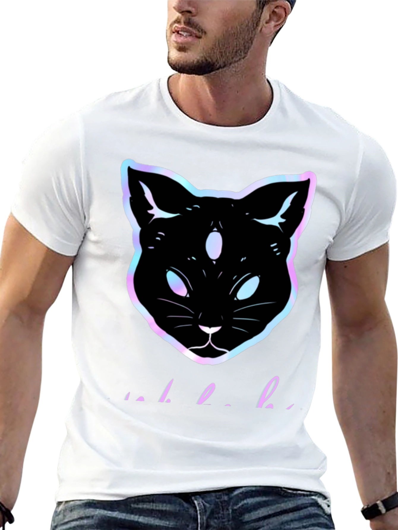 Camiseta Negra con Gato Holográfico