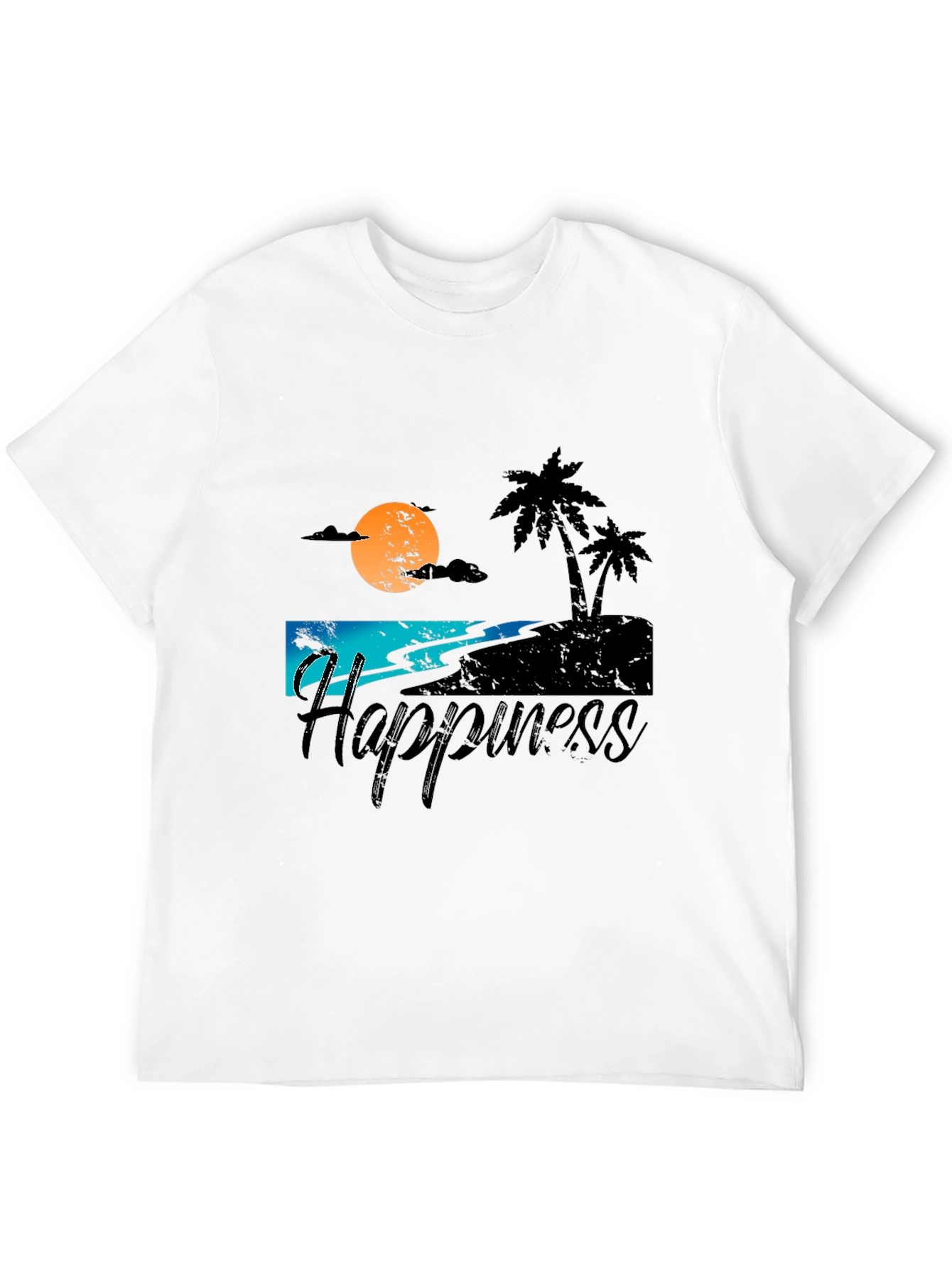 Camiseta Negra Estampada Happiness