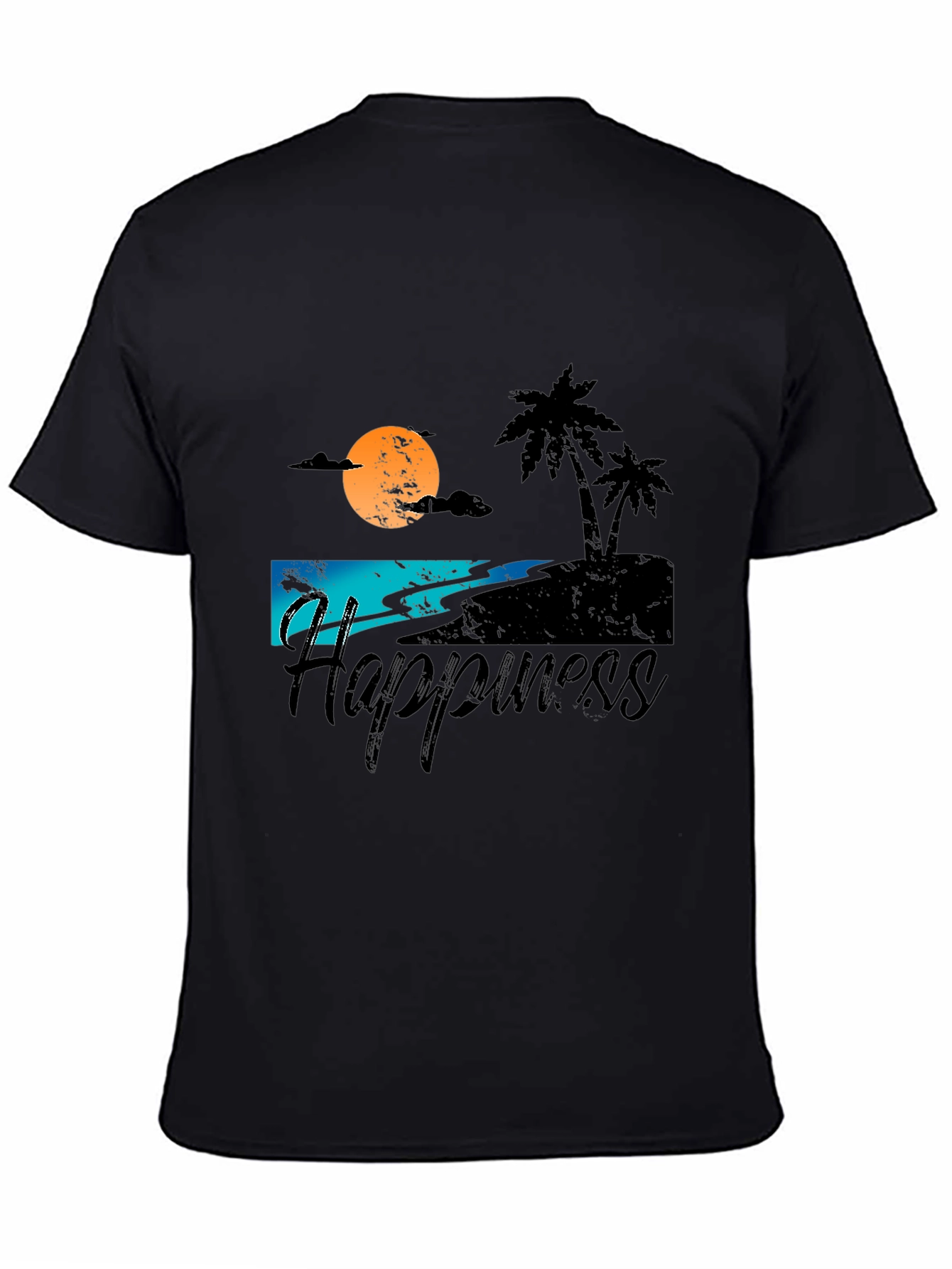 Camiseta Negra Estampada Happiness