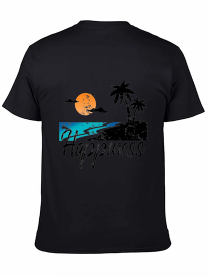Camiseta Negra Estampada Happiness