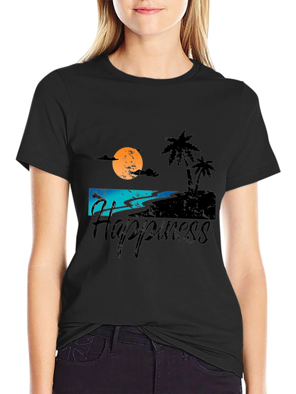 Camiseta Negra Estampada Happiness