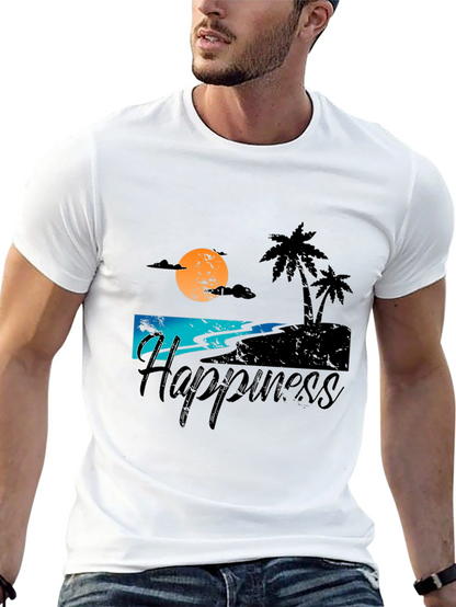 Camiseta Negra Estampada Happiness
