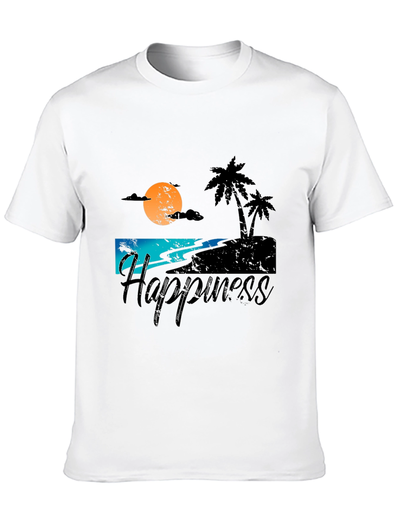 Camiseta Negra Estampada Happiness