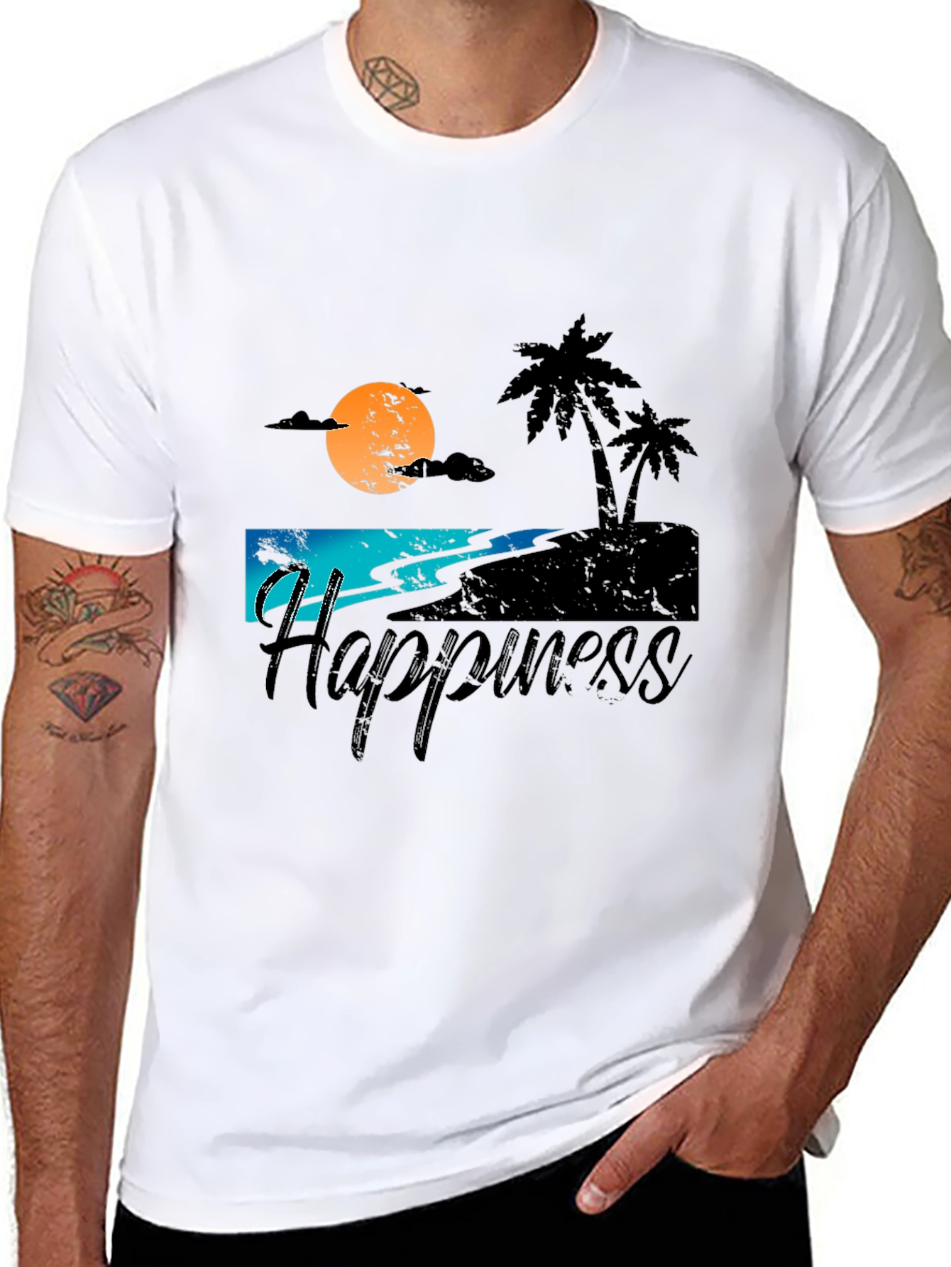 Camiseta Negra Estampada Happiness