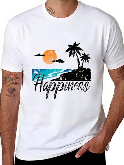 Camiseta Negra Estampada Happiness