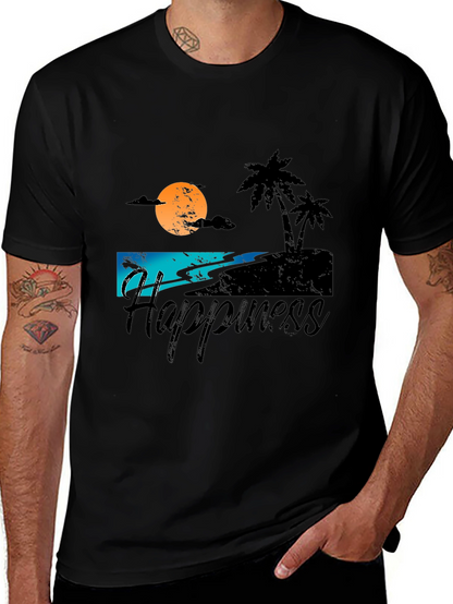 Camiseta Negra Estampada Happiness