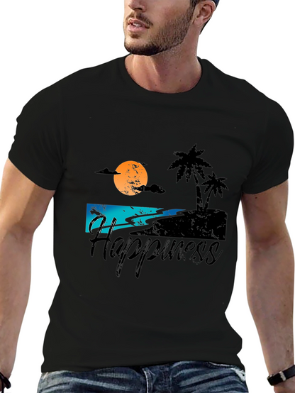 Camiseta Negra Estampada Happiness