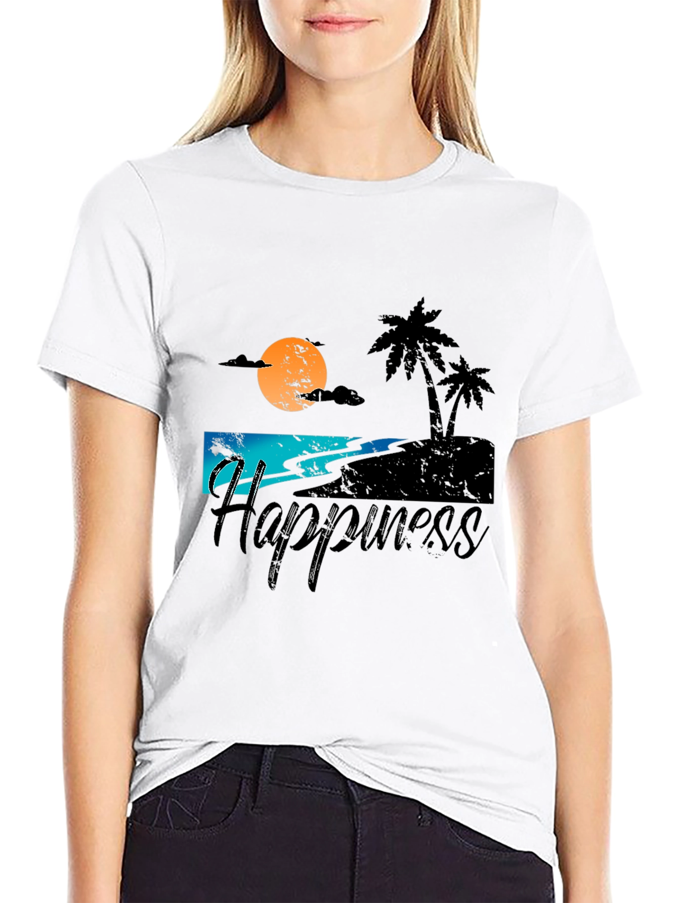 Camiseta Negra Estampada Happiness