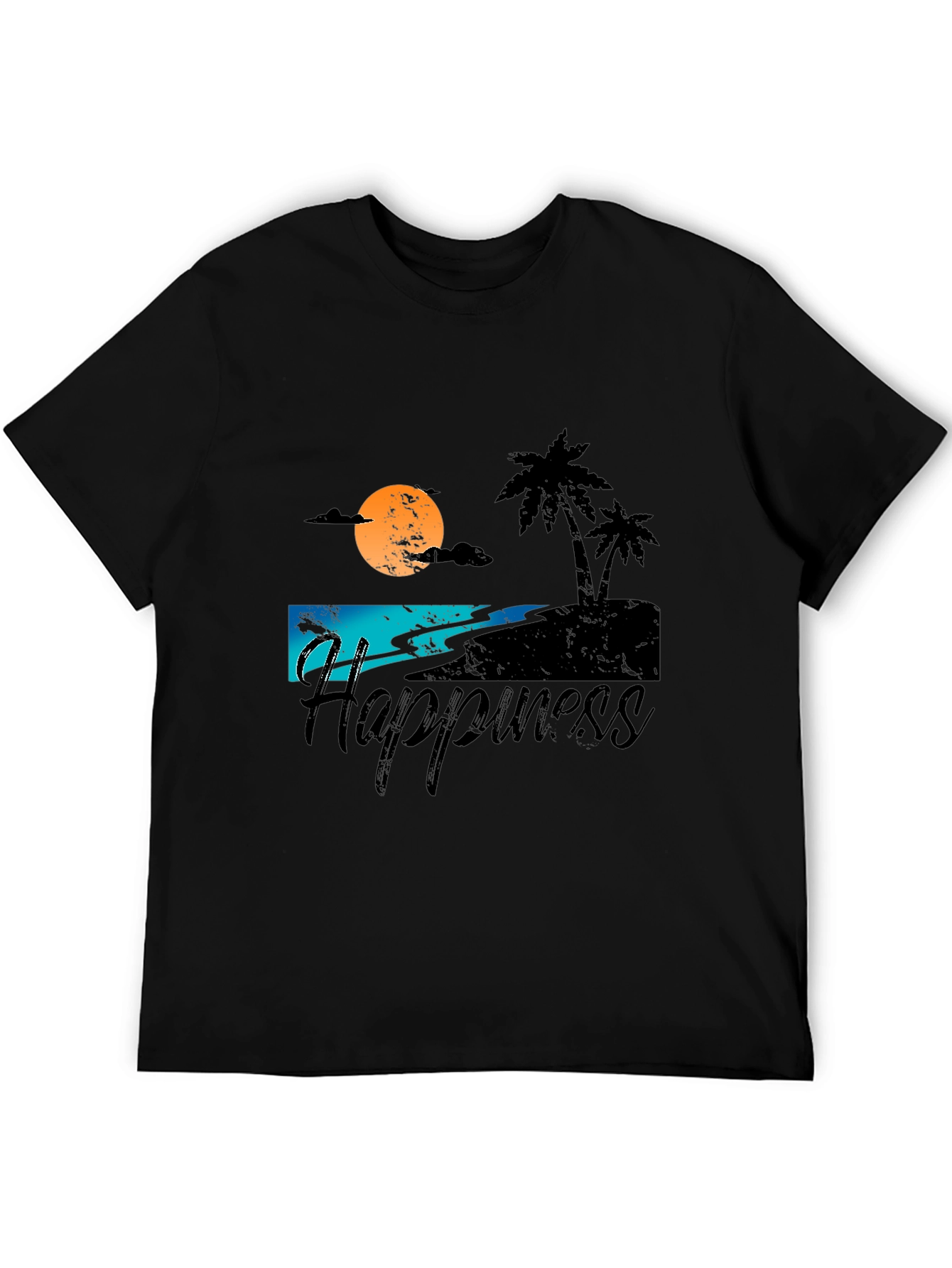 Camiseta Negra Estampada Happiness