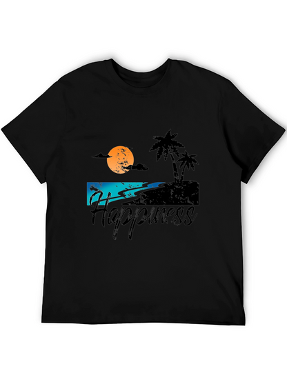 Camiseta Negra Estampada Happiness