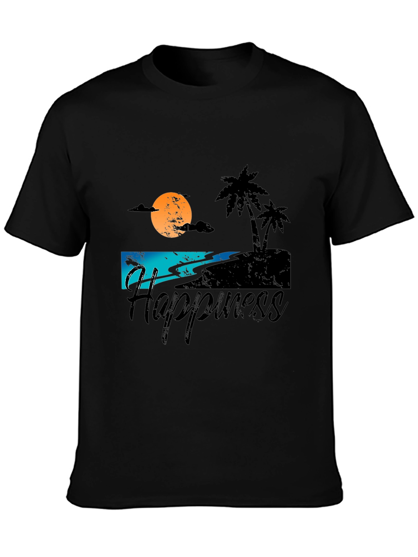 Camiseta Negra Estampada Happiness