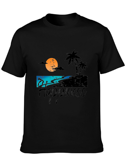 Camiseta Negra Estampada Happiness