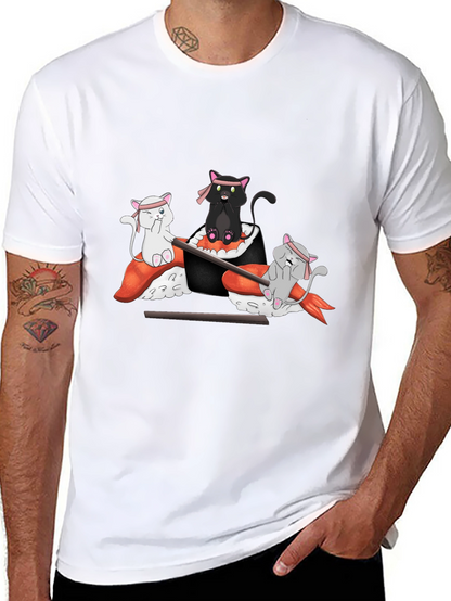 Camiseta Negra Estampada: Gatos Sushi Ninja
