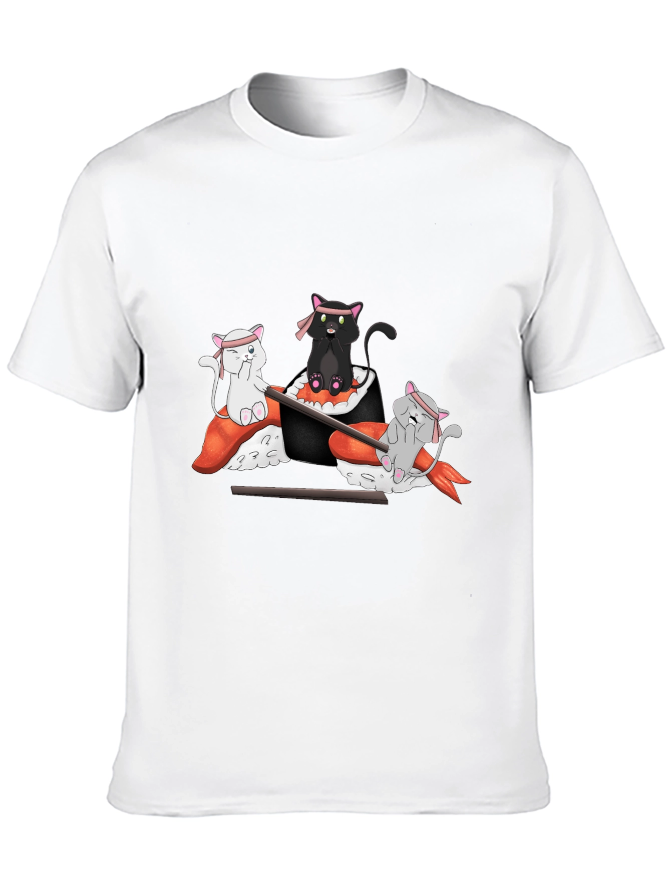 Camiseta Negra Estampada: Gatos Sushi Ninja