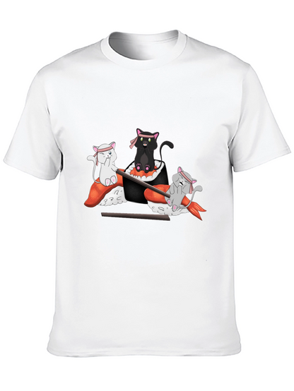 Camiseta Negra Estampada: Gatos Sushi Ninja