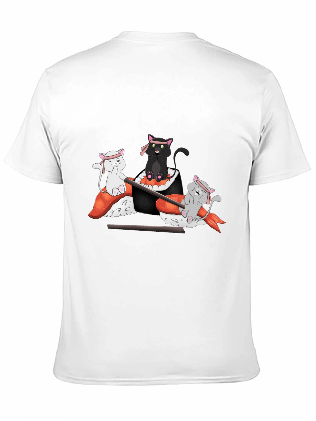 Camiseta Negra Estampada: Gatos Sushi Ninja