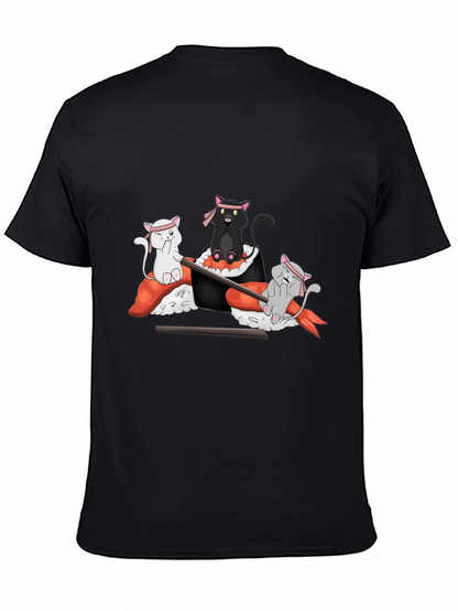 Camiseta Negra Estampada: Gatos Sushi Ninja